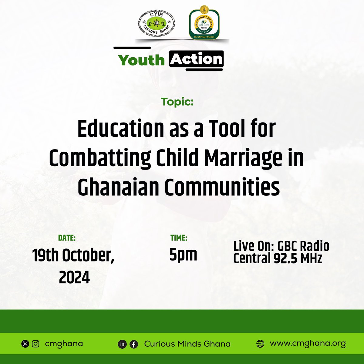 cmghana's tweet photo. The weekend is here and as usual, we’ll be coming your way with insightful discussions pertaining to children and young people’s development. 

If you’re Accra, Wa, Tamale or Cape Coast, see below for more information on how you can join the discussion in your region.

#CMGhana https://t.co/0zs9XUu9il