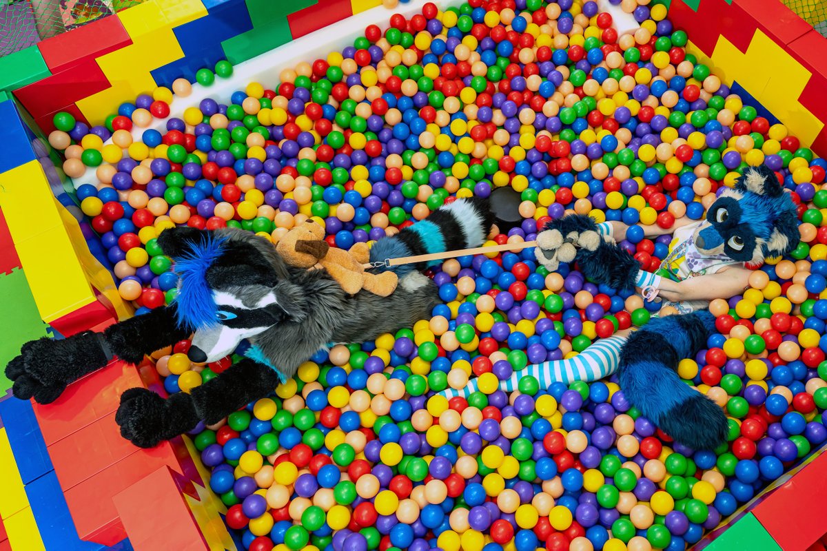 Trapped in the ballpit for all eternity!!

#FursuitFriday #furry #fursuit
🦝: <a href="/FlummoxRaccoon/">Moxy 💙</a> 
📸: @FlakTheHusky