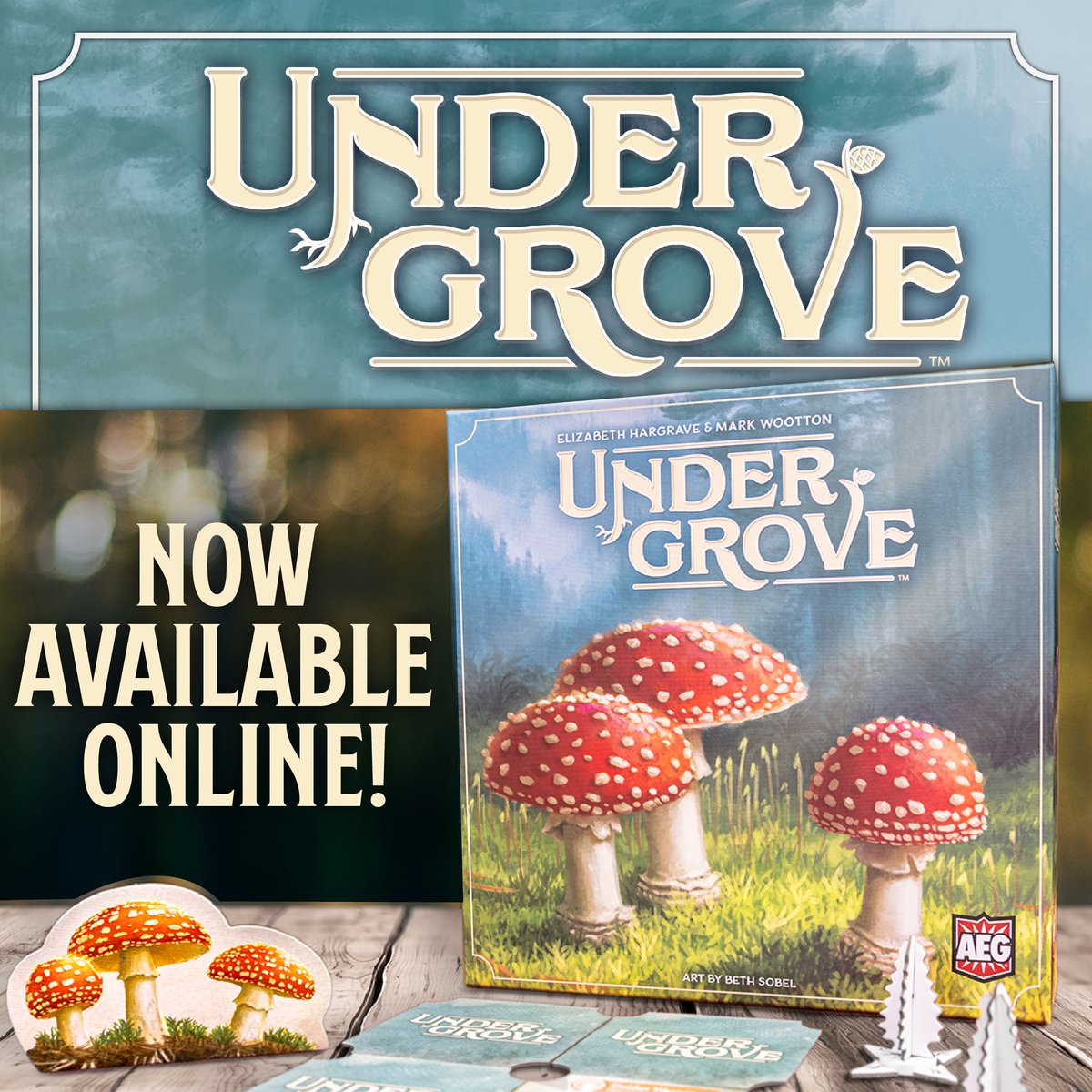 AVAILABLE NOW! 🍄 🍄 🍄 

Undergrove, the newest game from Elizabeth Hargrave and Mark Wootton, is now available online! Pick up your copy today to get the Whispering Woods micro expansion for free!

Bring home the perfect cozy Fall game for the whole family!