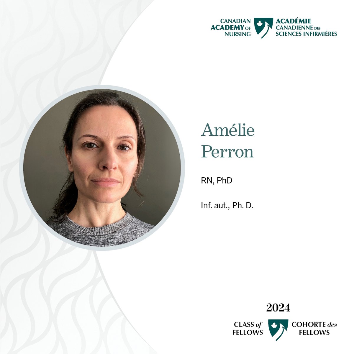 canadanurses's tweet photo. We are honored to introduce Dr. Amélie Perron, RN, PhD, who will be inducted as a Fellow of the Canadian Academy of Nursing on October 24, 2024. 

For more details on the 2024 class of Fellows and the induction ceremony, visit https://t.co/MvN4N46G5C

#CNA2024 #Fellowship #FCAN https://t.co/eUM0YJljaP