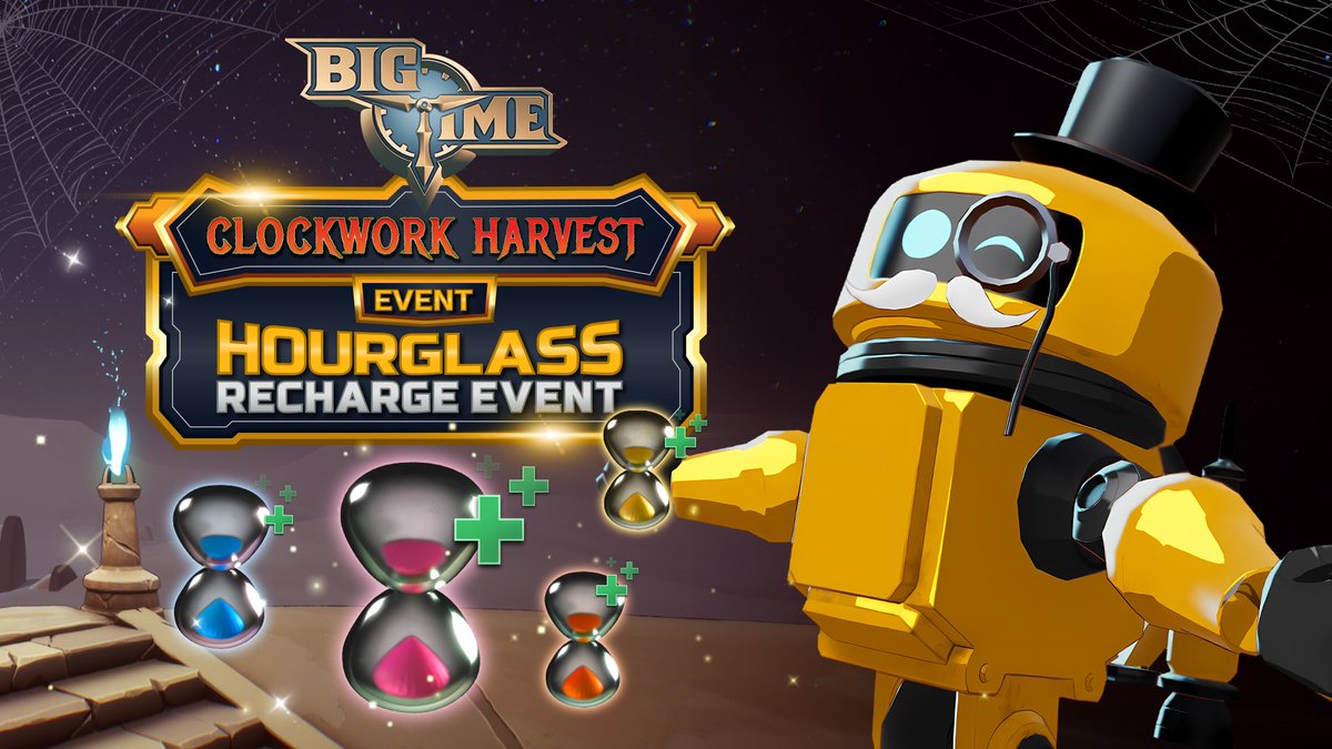 🎃 Clockwork Harvest Weekend Event!🎃 

The weekends are for recharging!

📅 Starting now and ending on October 21, 2024, at 18:00 UTC.

⌛ All hourglass recharge started during the event will yield 35% more sand.