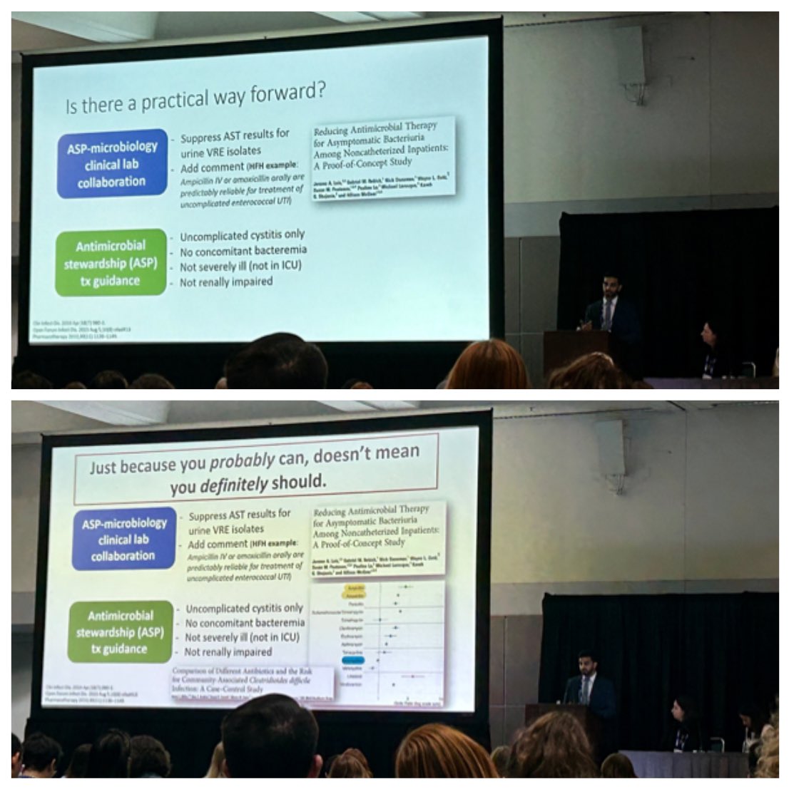 Excellent presentation by Nav Narayanan discussing the role of aminopenicillins for Amp-resistant UTI, how to implement urine culture comments &amp; words of wisdom &amp; caution regarding blanket comments &amp; over-treatment of ASB #IDWeek2024