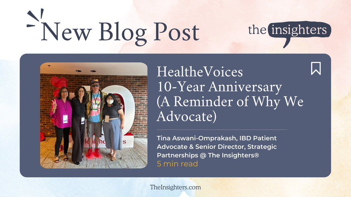 The Insighters® (@theinsighters_) on Twitter photo 📢NEW Blog Post by <a href="/ownyourcrohns/">Tina Aswani-Omprakash, MPH</a> live on our website!
"I left HealtheVoices on its 10th anniversary with my heart fuller than ever." .💬💕
👉 Read about Tina & our team's experience at #HealtheVoices24 theinsighters.com/blog-posts/13
#theinsighters 📢NEW Blog Post by <a href="/ownyourcrohns/">Tina Aswani-Omprakash, MPH</a> live on our website!
"I left HealtheVoices on its 10th anniversary with my heart fuller than ever." .💬💕
👉 Read about Tina & our team's experience at #HealtheVoices24 theinsighters.com/blog-posts/13
#theinsighters