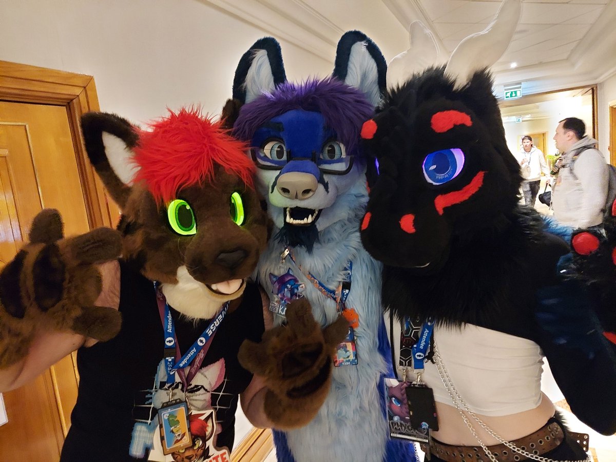 Vibing together with three of my best friends during previous Cfz, the third being a goodboye™️ and taking the photo! 🩵

📸 <a href="/gotloaf/">Strange 🍞</a>
🐈 <a href="/firestweet/">Firesuite</a>
🐲 <a href="/DarkPhyore/">Phyore 🔜 CFz</a>
Happy #FursuitFriday!