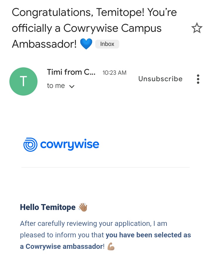 hardeylahjar's tweet photo. I’m excited to share that I’m now a campus ambassador for Cowrywise! Huge thanks to the team for this opportunity. I look forward to spreading the word and promoting financial literacy! You can also apply here: https://t.co/4HEy6z9LuD @cowrywise Thank you 🙏 https://t.co/YvQfWpKm0C