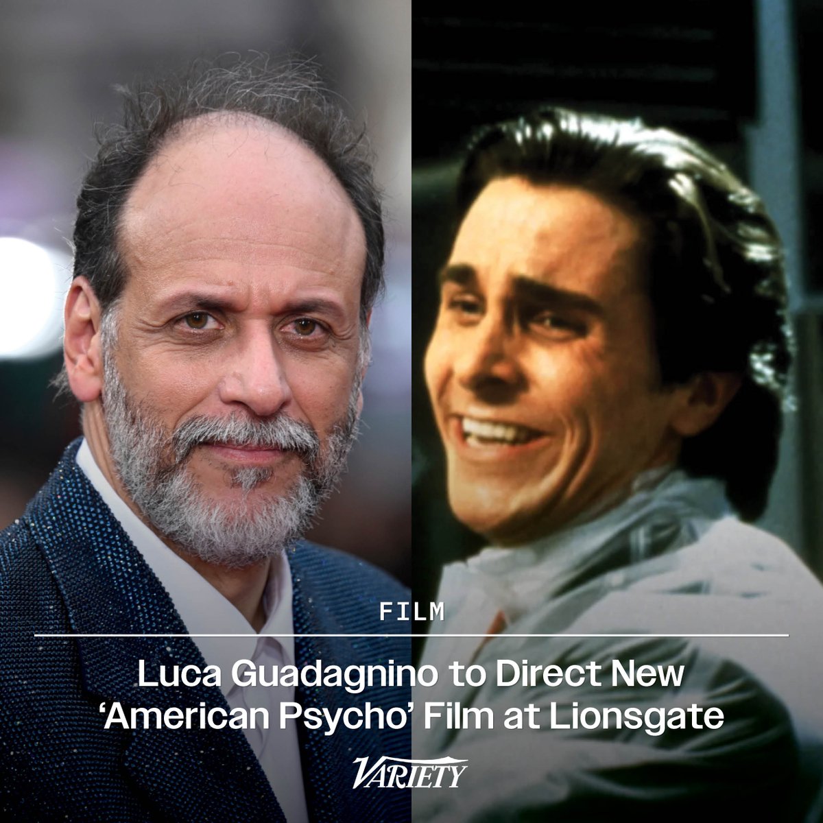 Variety's tweet image. Luca Guadagnino is in final negotiations for a new interpretation of the book “American Psycho” by Bret Easton Ellis for Lionsgate.⁠ ⁠ 

The film, which features a script by Scott Z. Burns, will not be a remake of the 2000 film, but a new adaptation of Ellis’s novel.⁠

Read…