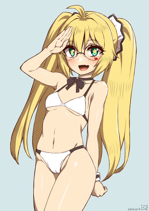 ツインテ丸メガネ水着ちゃん 