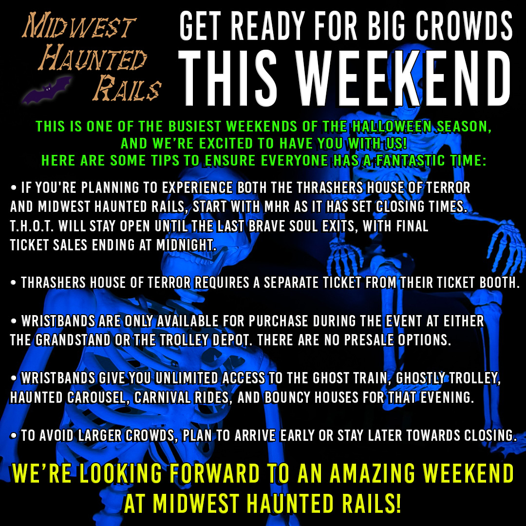 Get Ready for Big Crowds This Weekend!
This is one of the busiest weekends of the Halloween season, and we’re excited to have you with us! Here are some tips to ensure everyone has a fantastic time: