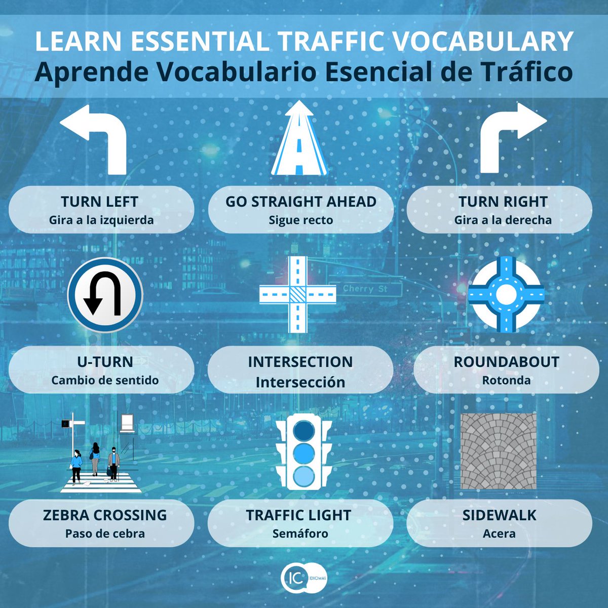 IC_idiomas's tweet photo. 𝐋𝐞𝐚𝐫𝐧 𝐄𝐬𝐬𝐞𝐧𝐭𝐢𝐚𝐥 𝐓𝐫𝐚𝐟𝐟𝐢𝐜 𝐕𝐨𝐜𝐚𝐛𝐮𝐥𝐚𝐫𝐲
𝘈𝘱𝘳𝘦𝘯𝘥𝘦 𝘝𝘰𝘤𝘢𝘣𝘶𝘭𝘢𝘳𝘪𝘰 𝘌𝘴𝘦𝘯𝘤𝘪𝘢𝘭 𝘥𝘦 𝘛𝘳á𝘧𝘪𝘤𝘰
¡Practica y mejora tu inglés mientras te mueves! 🚦🇬🇧
#AprenderInglés #Direcciones #Inglés #Vocabulario #LearnEnglish #LanguageLearning https://t.co/yTuAgtyssw