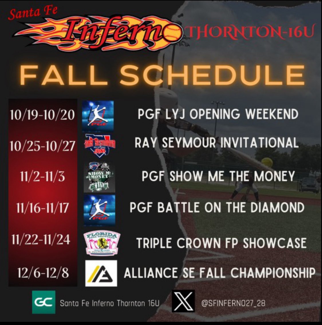 Here’s my updated fall schedule and my schedule for my tournament this weekend! Can’t wait to get back on the field!