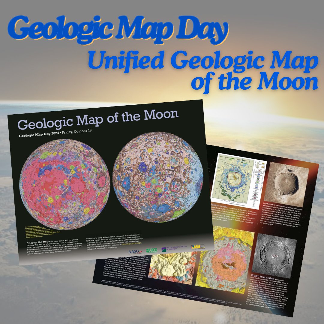 USGS_AstroGeo's tweet image. Happy #GeologicMapDay! Enjoy this downloadable poster for the Unified #GeologicMap of the Moon! americangeosciences.org/static/files/e…

Find more Earth Science Week resources and a back page to the poster on the Earth Science Week webpage: earthsciweek.org/resources/2024…

#EarthScienceWeek