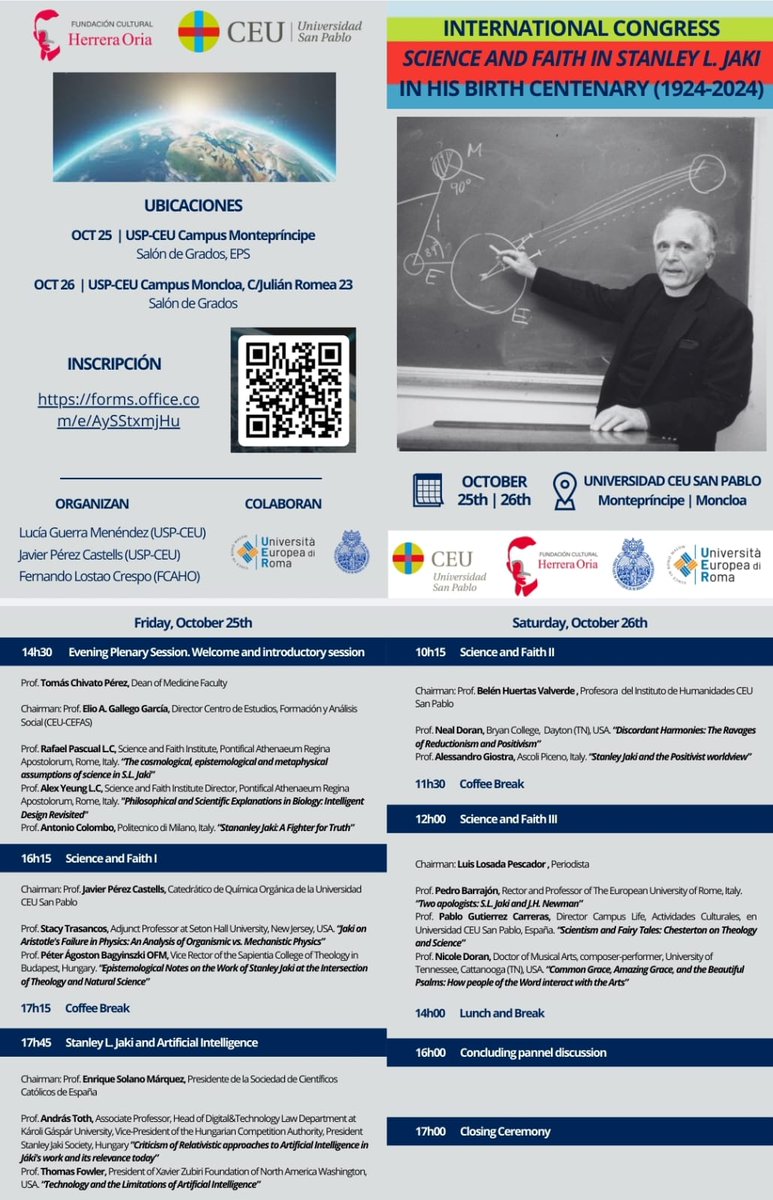 CeuAyala's tweet image. 📢 A finales de la próxima semana en @USPCEU con @FundacionAHO @UniEuropeaRoma tendrá lugar un interesante Congreso Internacional sobre #CienciaFe en el centenario de nacimiento de #StanleyLJaki

Incripciones abiertas 👇
forms.office.com/e/AySStxmjHu?o…