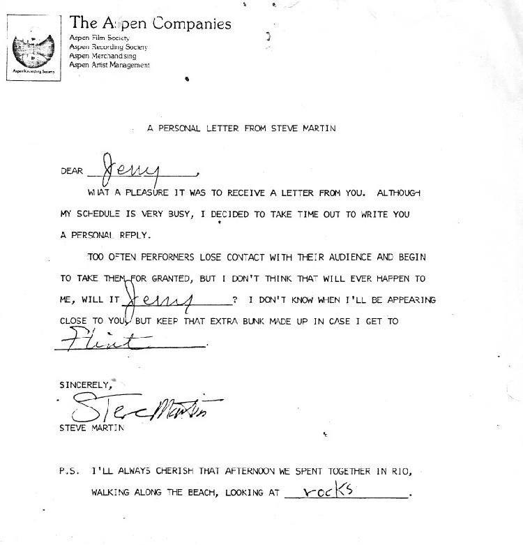 How Steve Martin used to respond to fan mail. 🤣