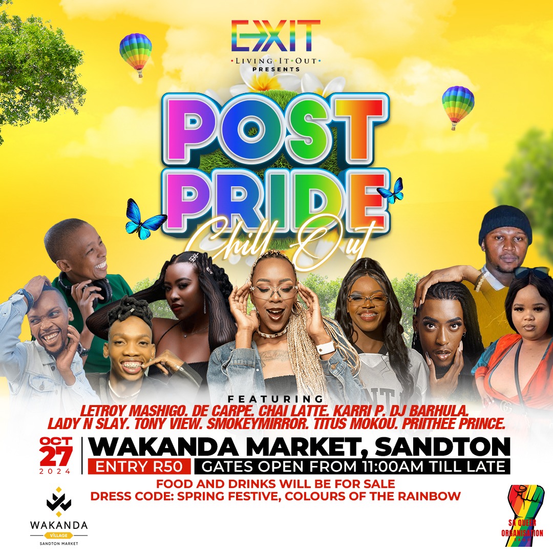 exitnewspaper's tweet image. JOIN US ON 27 OCTOBER FOR OUR POST-PRIDE CHILL OUT!