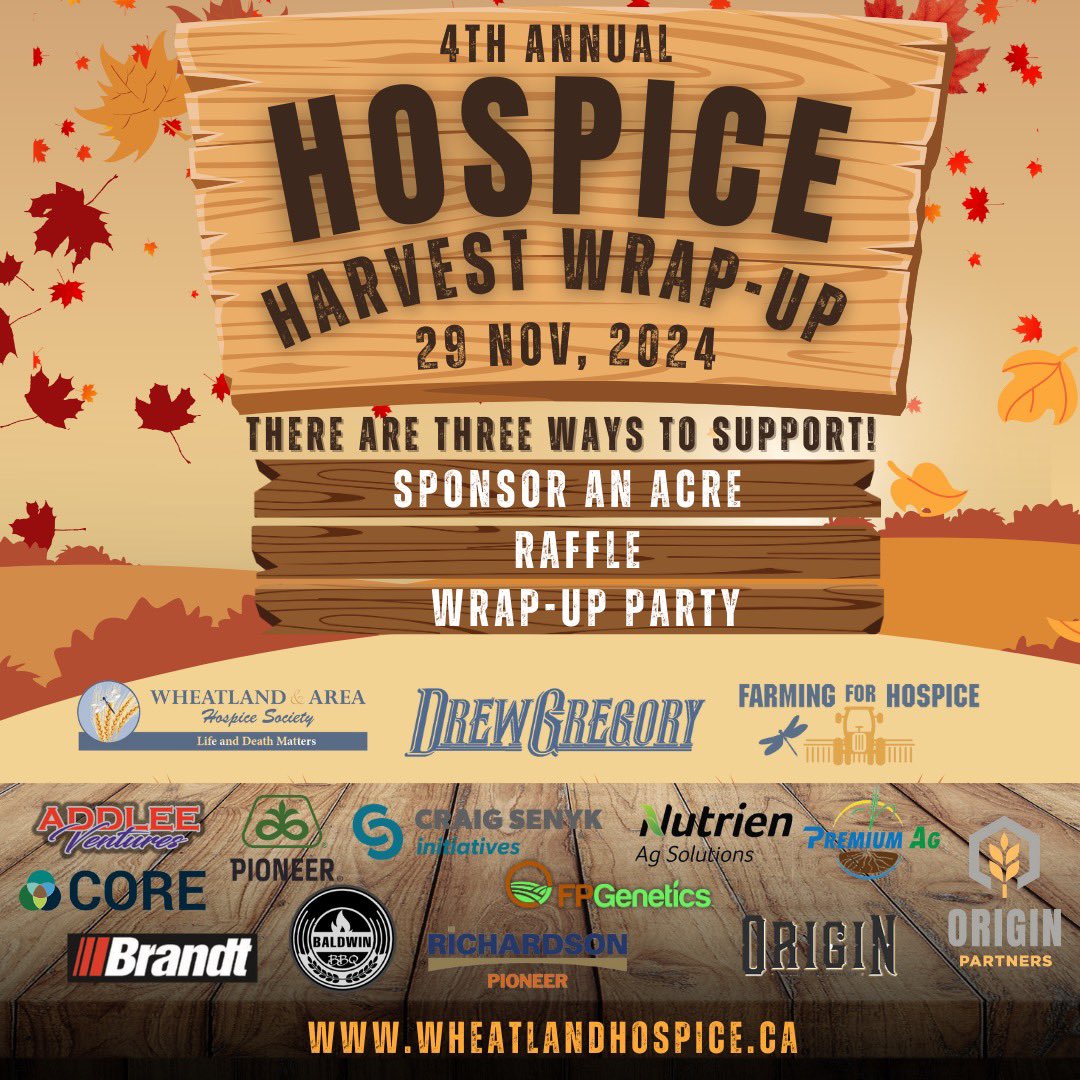 drewgregory_'s tweet photo. It’s back!! Our @wheatlandhospi1 Harvest Wrap-Up party is Nov 29 at the Strathmore Legion! Right now you can get tickets to the show, tickets for our raffle and sponsor an acre to help us reach our goal! check it out! https://t.co/hnl64ZqI62 https://t.co/b7oI8mVyGy