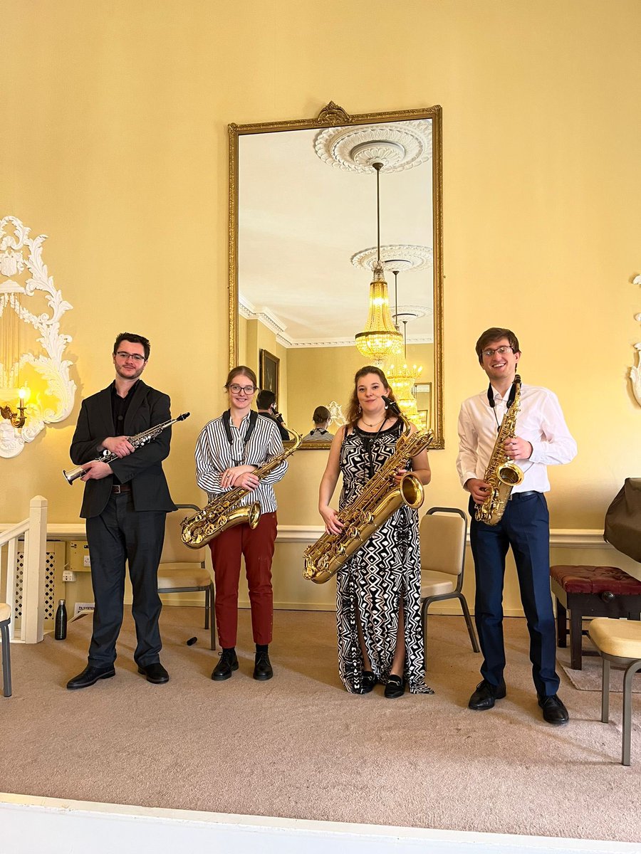 stratmusicfest's tweet photo. A beautiful performance today with very moving music by the Yugen Saxophone Quartet… thank you for a lovely lunchtime recital and for ending our concert series with so much flair!! 🎶🎷#royalbirminghamconservatoire #stratfordmusicfestival #saxophone https://t.co/1aSkS530FR