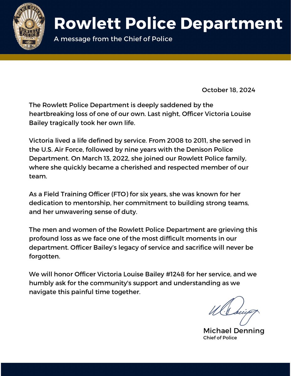 Rowlett_PD's tweet photo. A Message from Rowlett Police Chief Michael Denning https://t.co/8pg34fE56V