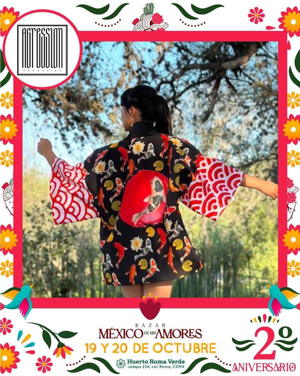 AgressionA's tweet photo. Este fin de semana: 19 y 20 de octubre visítanos en #BazarMéxicodemisAmores, ubicado en @HuertoRomaVerde.
 
Encuentra nuestros diseños inspirados en la cultura japonesa.

📍 Jalapa 234, Roma Sur, CDMX
⏰ 10:30 a 19:00 hrs.
🚪 Entrada Libre https://t.co/RaUb4CaYin