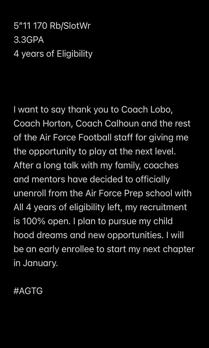 On to the next chapter 
5’11 170 SlotWr/RB
3.3 GPA
4 Years of eligibility 
Recruitment 1000% Open 

<a href="/footwork_king1/">Footwork_King</a> <a href="/jarrettbailey12/">Jb⁶𓅓</a> 
<a href="/ChadSimmons_/">ChadSimmons</a> 
<a href="/hitman_brown/">🔱Hitman Brown🔱</a> <a href="/C3Elite7v7/">C3 Elite National 7 on 7</a>