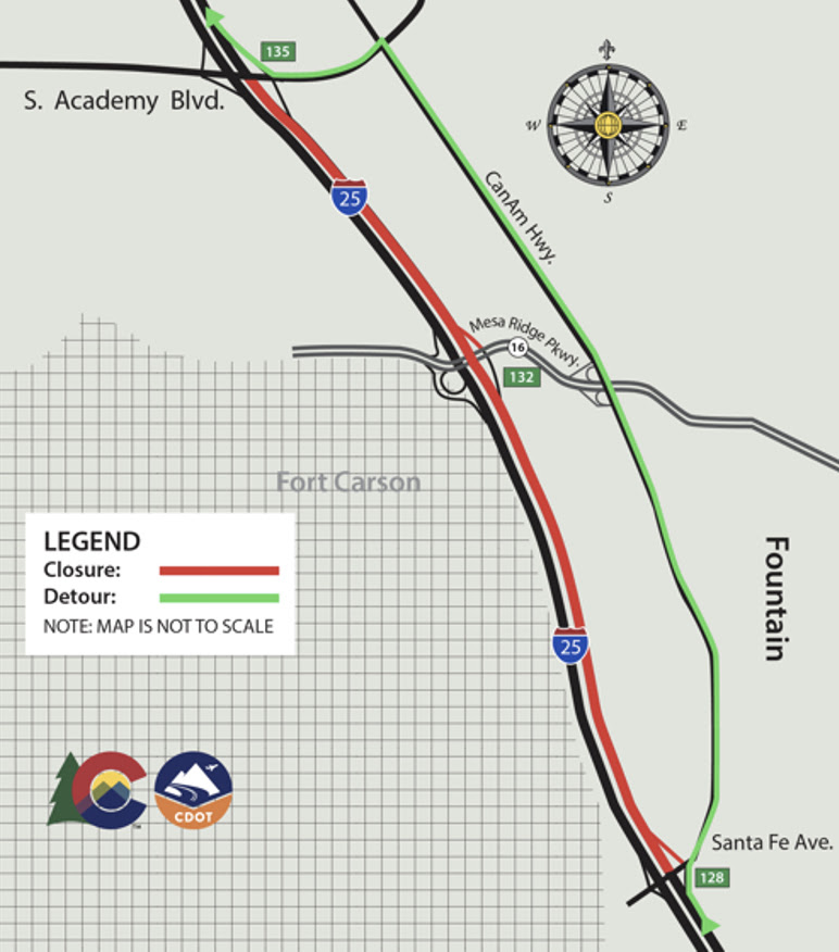 ColoradoDOT's tweet photo. #CDOT #News: #MAMSIP update for Oct. 20 in @CityofCOS. Nighttime #I25 north/southbound closures between Santa Fe Avenue (#US85/#US87) and South Academy Boulevard for edge drain installation/concrete pavement repairs.
📰https://t.co/K9YObOODpl
#KnowBeforeYouGo #SlowfortheConeZone https://t.co/3VPyAKWrV1