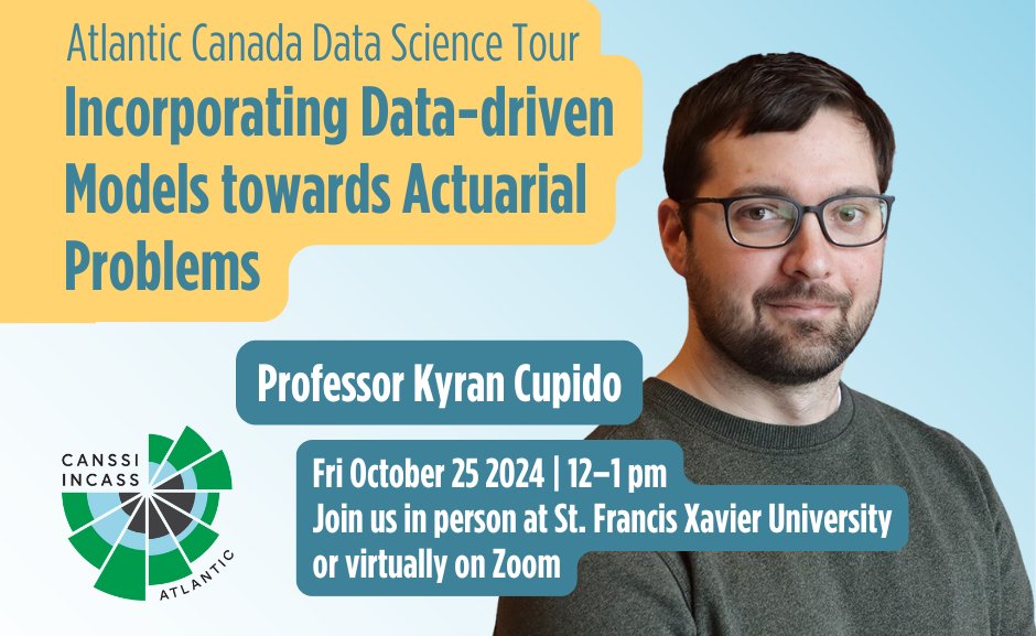 The #AtlanticCanadaDataScienceTour by @AtlanticCANSSI is especially for upper-level #statisticalsciences and #computerscience #undergrads.

Join us on October 25 for a talk by Dr. Kyran Cupido <a href="/stfxuniversity/">StFX University</a>.

Register here: loom.ly/1DOPGuw <a href="/CANSSIOntario/">CANSSI Ontario</a> <a href="/SSC_stat/">Stat Society / Société Stat du Canada</a>