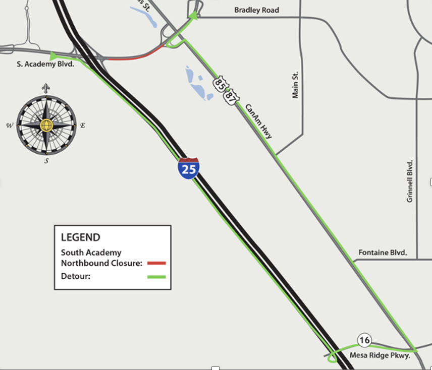 ColoradoDOT's tweet photo. #CDOT #News: #MAMSIP update for Oct. 20 in @CityofCOS. Nighttime #I25 north/southbound closures between Santa Fe Avenue (#US85/#US87) and South Academy Boulevard for edge drain installation/concrete pavement repairs.
📰https://t.co/K9YObOODpl
#KnowBeforeYouGo #SlowfortheConeZone https://t.co/3VPyAKWrV1