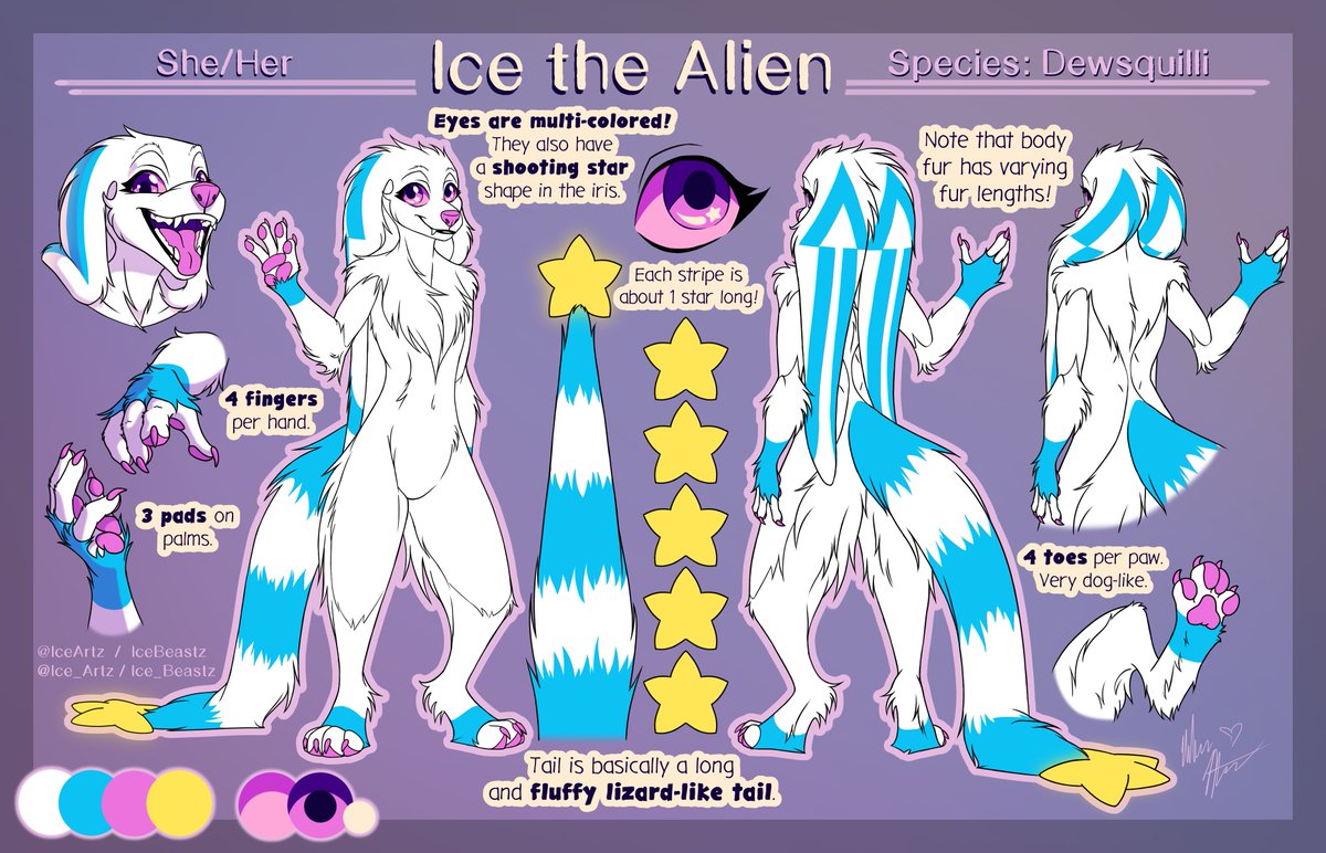 I've had this character since I was a kid first starting animation and I haven't made a new character reference sheet for her since 2017. So, here it is: Ice's 2024 reference sheet! ⭐️💖