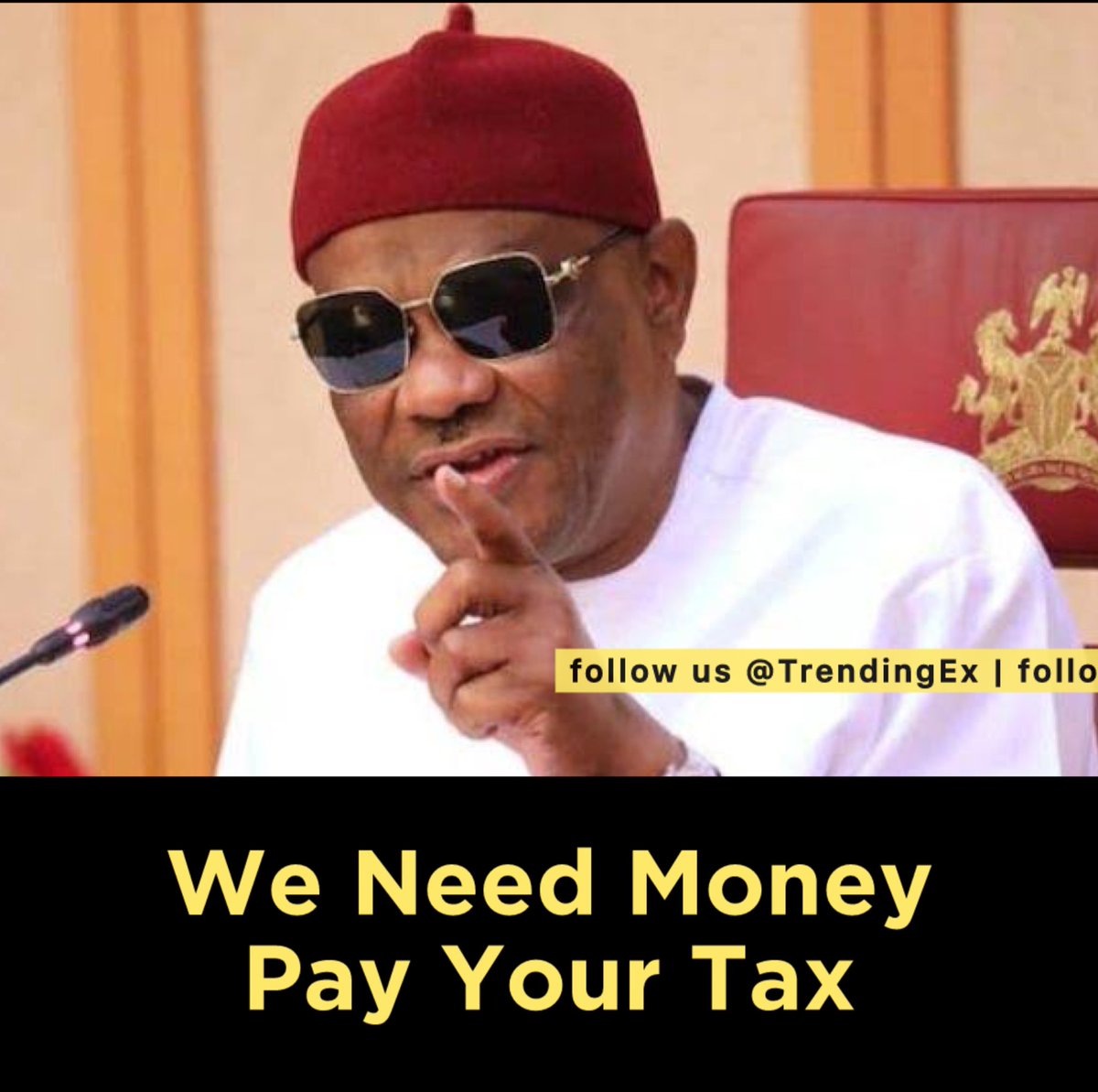TrendingEx's tweet photo. Wike is trending because he supported the new law that will see people earning ₦1.5M and above, pay 25% tax to the government. 

i.e. if you earn ₦1.5M you pay ₦375k to the government.  ₦100M you pay ₦25M.

This is part of the new fiscal policy set to reduce the tax burden on all Nigerians, and direct it towards the rich who can actually pay it.

So, Nigerians are furious at the FCT Minister for supporting the tax in such a way. Adding that, he probably doesn't pay tax that's why he's promoting it. Since he's been in political office since 1999.

Actually, this new tax policy may see salary earners pay lesser tax than they paid before or even completely exempted from paying tax.

Only those earning far above the average threshold, will be subjected to the 25% mark.

But unanimously, Nigerians believe their taxes are not duly accounted for. And ultimately, the government is introducing first world tax in a third world economy.

ICYMI: According to the committee president, Taiwo Oyedele, only poor people pay taxes in Nigeria. 

And the present tax laws have and, is creating problems for businesses and Nigerians. They want to reduce over fifty taxes Nigerians are paying, into one. Adding that, even the money is not getting to the government.

So, the committee is trying to shift focus, widen the tax net, but with precision.

Oyedele said “People will pay tax once we decide that they have to pay. What we realize is that almost 90 per cent of people who are paying taxes are those who should not have been paying in the first place,” he said.

“So that’s where we came up with the data that 97 per cent of the informal sector should be formally exempted from taxes. People do not understand where we are coming from. They’re not the ones to pay taxes. They’re just trying to survive.”

Additionally, the corporate income tax rate is set to drop from 30 per cent to 25 per cent which Oyedele described as “huge” for businesses. 

Other significant tax adjustments include a reduction or elimination of VAT on essential goods and services such as food, health, education, accommodation, and transportation.

Fraud proof estate Vending for electricity, generator, water & gas only on @VendrNG • Premium product for premium Users ||