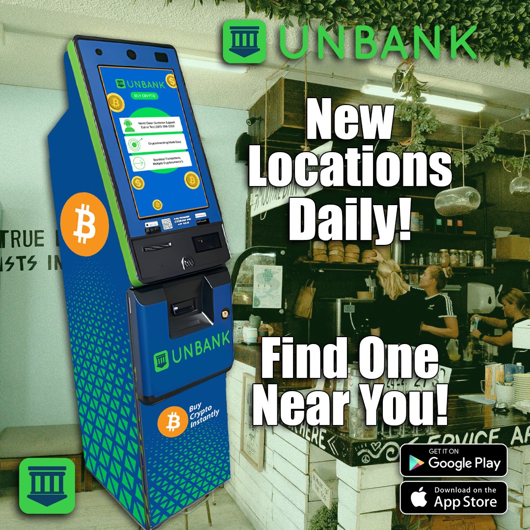unbankworld's tweet photo. Looking for an ATM nearby? Download the Unbank Mobile App to find a location near you and get started today!
#bitcoins #bitcoininvestment #cryptocurrency #blockchain #btc #crypto #cryptotrading #crptomoney #cashforcrypto #cryptoforcash #unbank #unbankatm #bitcoinatm https://t.co/fcL90rmXpy