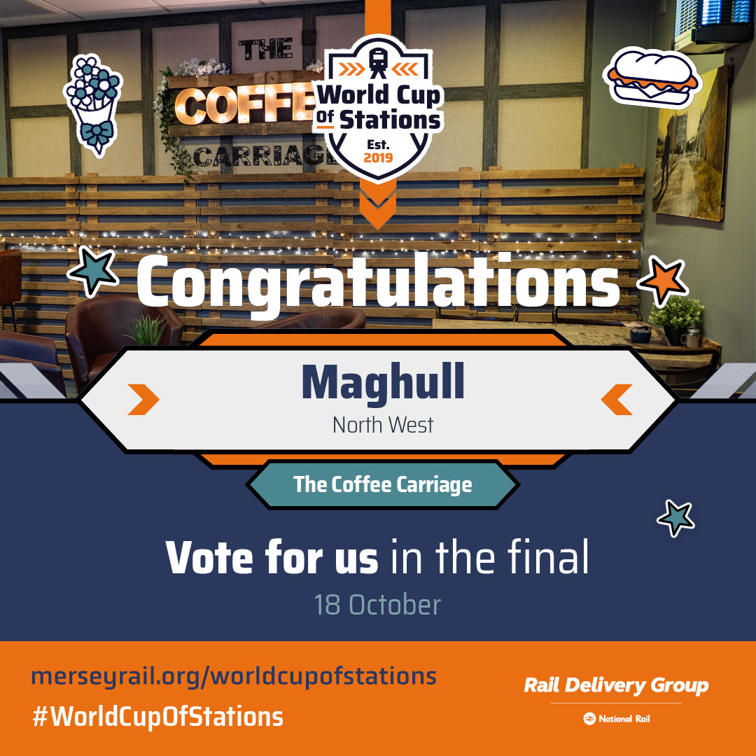 We need you!! ⏰
It would mean so much to everyone at Maghull station 🚉 The Coffee Carriage and Merseyrail to be crowned the UK's best railway station🏆please vote for Maghull station here -
merseyrail.org/worldcupofstat…

Voting closes at midnight!!