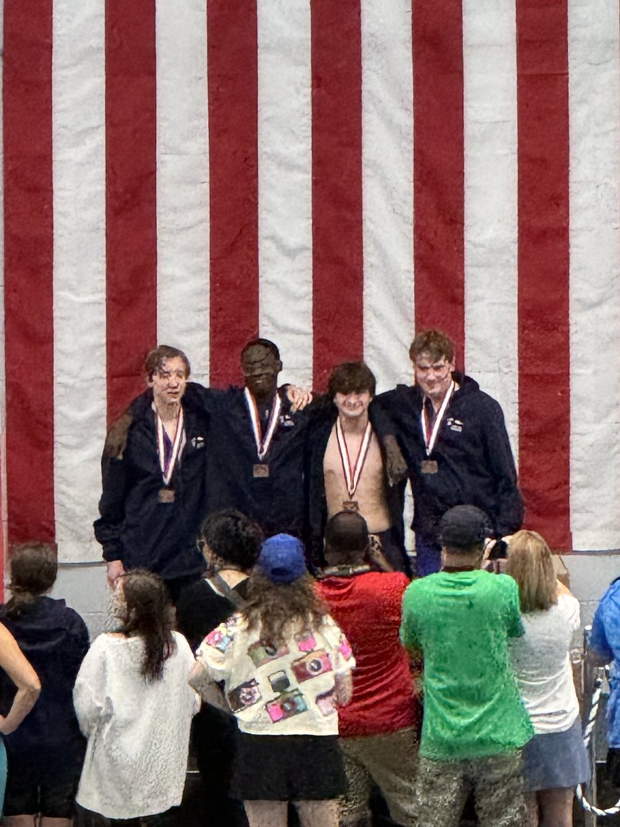 LewisburgSwim's tweet photo. Boy’s 200 Medley Relay wins Bronze!! Congratulations to Jake Stock, Yelson Puozza, Logan Clay and Anderson Smith! @TheBurgSports @DCSeNews https://t.co/wf0HutFgXQ