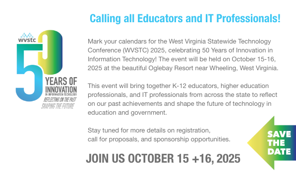 We are gearing up for the 2025 West Virginia Statewide Technology Conference. 
Mark your calendars and follow along for updates!
wvstc.com
#wvstc2025
#wvnet