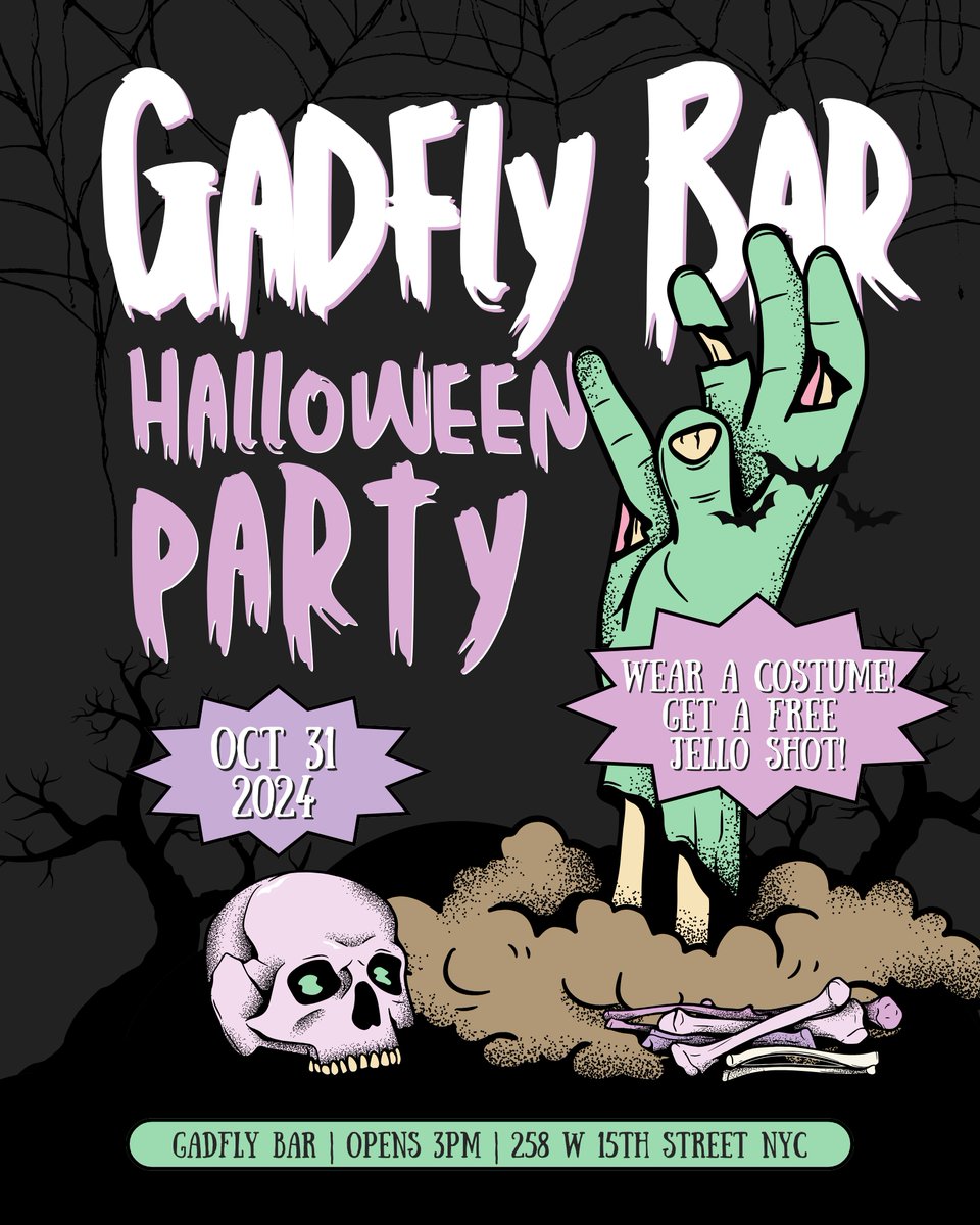 gadflybar's tweet photo. Gadfly Halloween!! Wear a costume and get a free jello shot on 10/31 starting 3pm 👻 https://t.co/2bFTo74xsy
