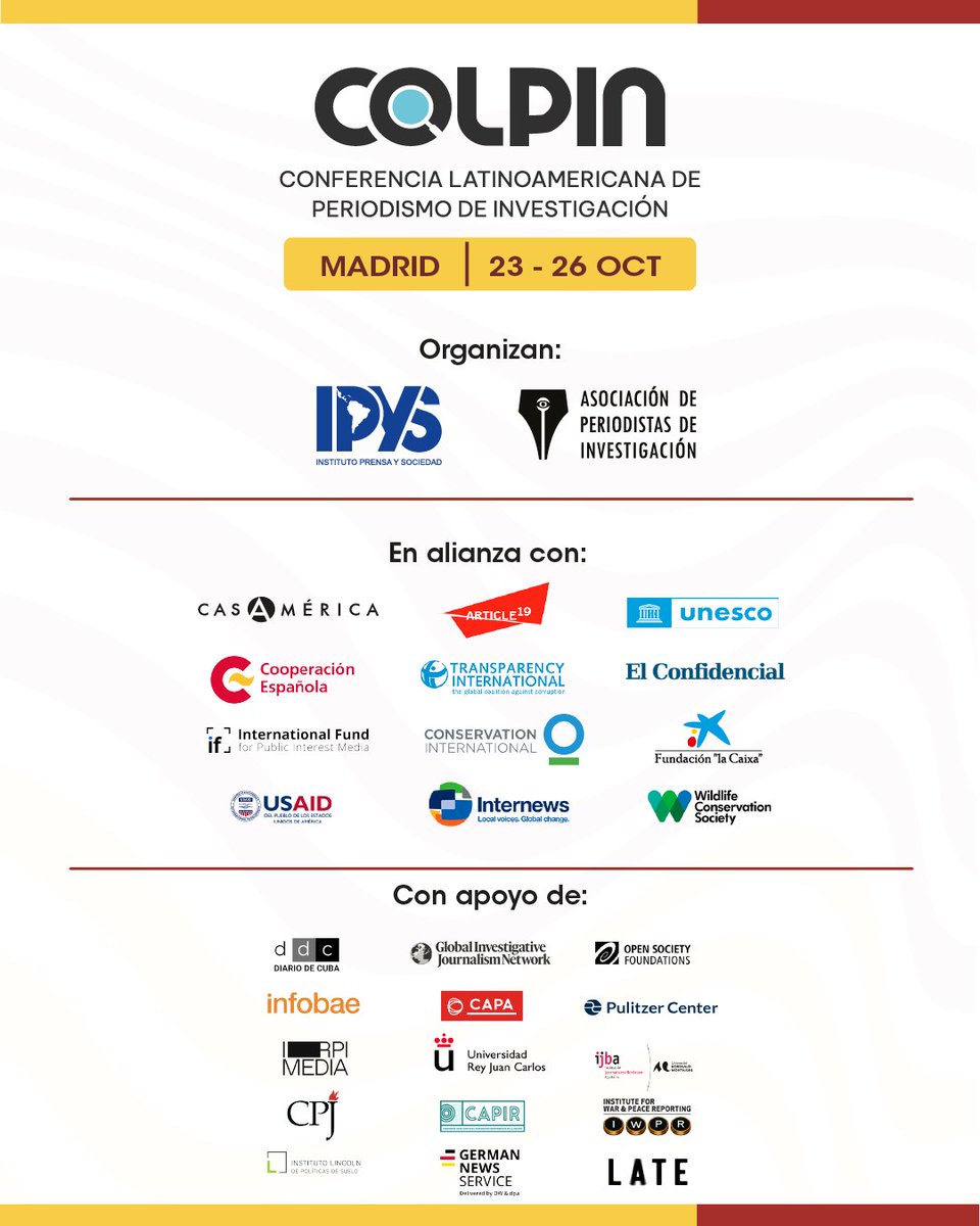 ProBox (@proboxve) on Twitter photo ¡Estaremos participando en #COLPIN 🇪🇸! 🙌
Nuestra directora <a href="/marivimarinv/">Marivi Marín Vázquez</a> junto a <a href="/noalsilencio/">Jose Luis Peñarredonda</a> (<a href="/CLIP_AmericaLat/">El CLIP</a>) y <a href="/RaulOlmos_mx/">A contracorriente</a> (<a href="/MXvsCORRUPCION/">Mexicanos Contra la Corrupción</a>) estarán intercambiando hallazgos sobre los riesgos informativos que atraviesa la democracia en la región por la influencia de ¡Estaremos participando en #COLPIN 🇪🇸! 🙌
Nuestra directora <a href="/marivimarinv/">Marivi Marín Vázquez</a> junto a <a href="/noalsilencio/">Jose Luis Peñarredonda</a> (<a href="/CLIP_AmericaLat/">El CLIP</a>) y <a href="/RaulOlmos_mx/">A contracorriente</a> (<a href="/MXvsCORRUPCION/">Mexicanos Contra la Corrupción</a>) estarán intercambiando hallazgos sobre los riesgos informativos que atraviesa la democracia en la región por la influencia de