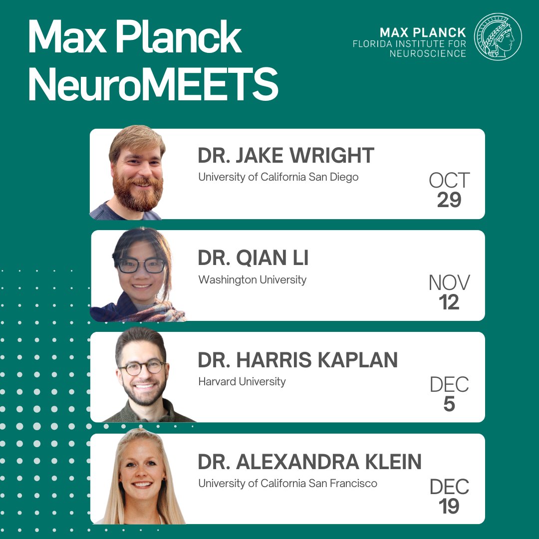 We are happy to announce this year's postdoc Max Planck NeuroMEETS speakers. We look forward to meeting them and hearing their exciting science!

Do you have an exciting story to share? Our graduate student NeuroMEETS series is currently accepting applications. Apply by Dec 1st!
