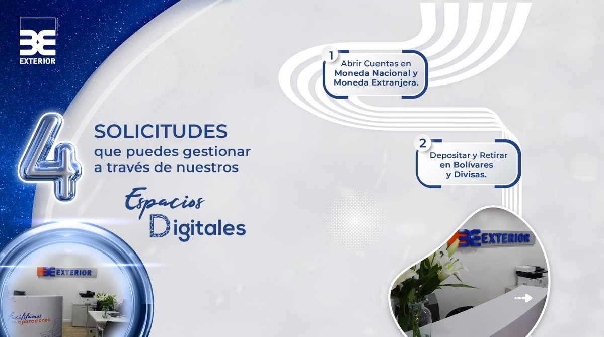 BancoExterior's tweet photo. Visita nuestros Espacios Digitales y gestiona tus trámites de forma fácil y rápida.  Además, pensando en tu comodidad, los Espacios Digitales prestan atención al público los días feriados y bancarios.

https://t.co/doAhLxrJOy

#BancoExterior https://t.co/ud2MhhVXHR