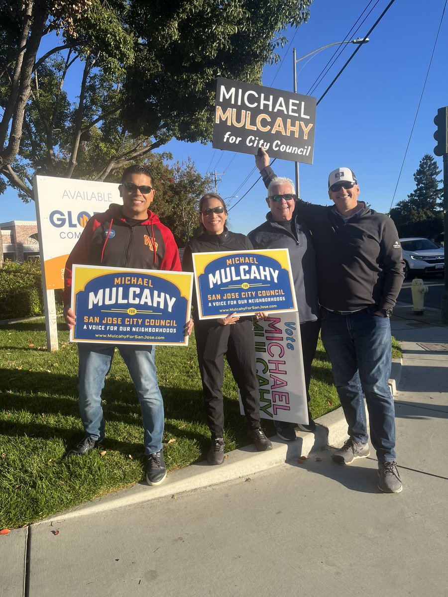 chrisroth408's tweet photo. Early morning sign waving with friends & supporters! @mulcahyforsj #MulcahyForSJ #SJD6 https://t.co/LWJx8RnLRG