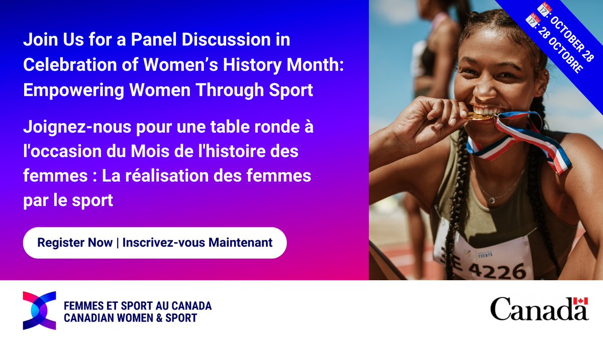 🌟 Join us in celebrating #WomensHistoryMonth with a panel discussion honoring women in sport! 
 
 🎉 Don’t miss the opportunity to gain inspiration and insights from leading voices in Canadian sport!

📅 Date: Oct. 28 
🕒 Time: 12-1pm ET
👉 Register now:  us02web.zoom.us/webinar/regist…