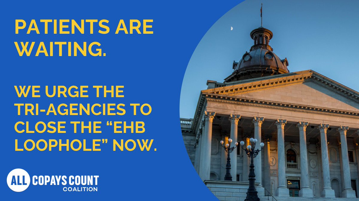copayscount's tweet photo. We urge @HHSgov, @USDOL &amp; @USTreasury to issue a rule closing the #EHB loophole exploited by PBMs to maximize their profits. This rule would ensure all covered medications are subject to cost-sharing limits. Patients shouldn’t have to wait. https://t.co/AHlVUDv4fx