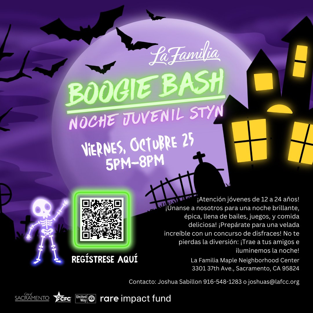 Attn. Youth Ages 12-24! Join us for the Boogie Bash Youth STYN Night on Oct 25th from 5pm-8pm @ our Maple Neighborhood Center. Get ready for an unforgettable Glow Night with dancing, games, &amp; delicious food! Bring your friends and let’s light up the night!forms.gle/shPAEKRqqdjD31…