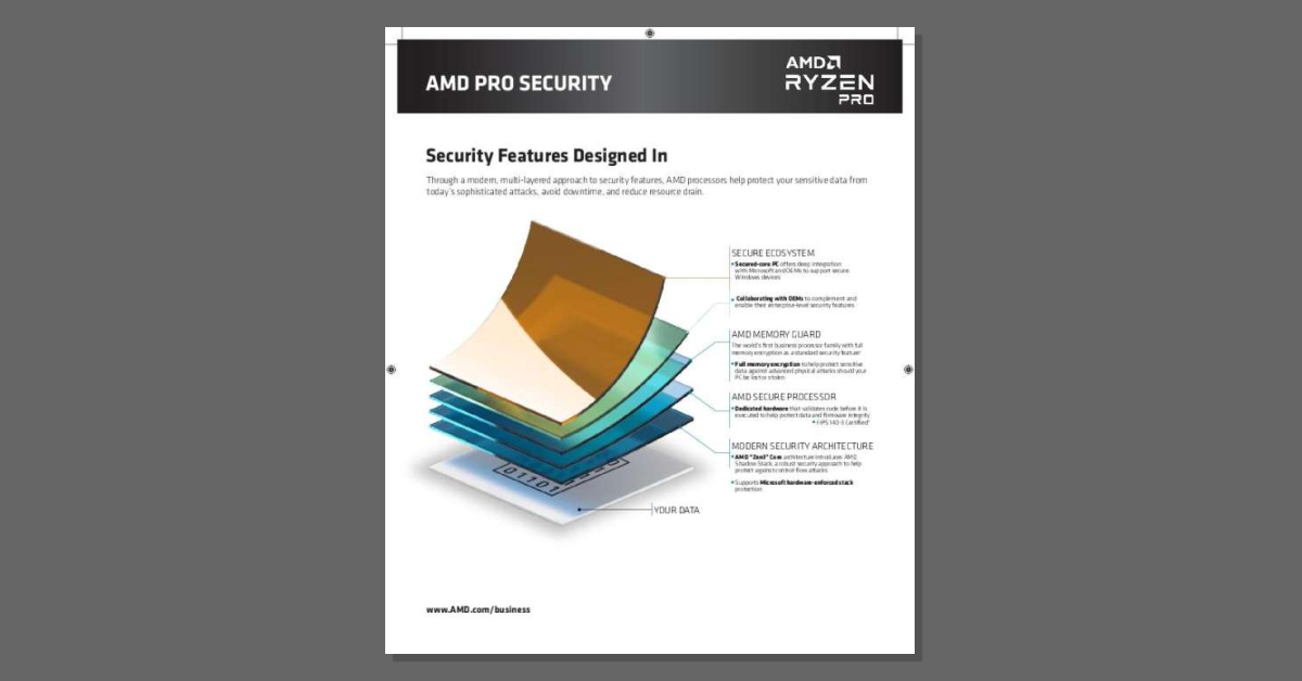 Is there a better way to protect your infrastructure from cyber attacks? Read this datasheet highlighting how AMD Ryzen™ PRO processors feature a multi-layered security starting at the chipset level. stuf.in/bf4ngc