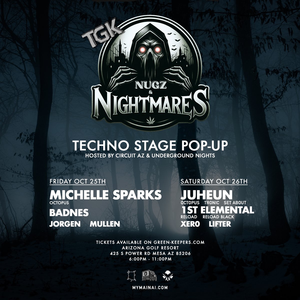 CircuitAZ's tweet photo. Calling all our stoner Circuit soldiers &amp; canna enthusiasts! Join us for 2 nights of techno to the Nugz &amp; Nightmares Canna Festival! A spooky ALL weekend party with a haunted house, costume contest, loads of canna samples. 10/25 &amp; 10/26 tix available at https://t.co/mVN3l5ruS1! https://t.co/Dudv0FMe3H