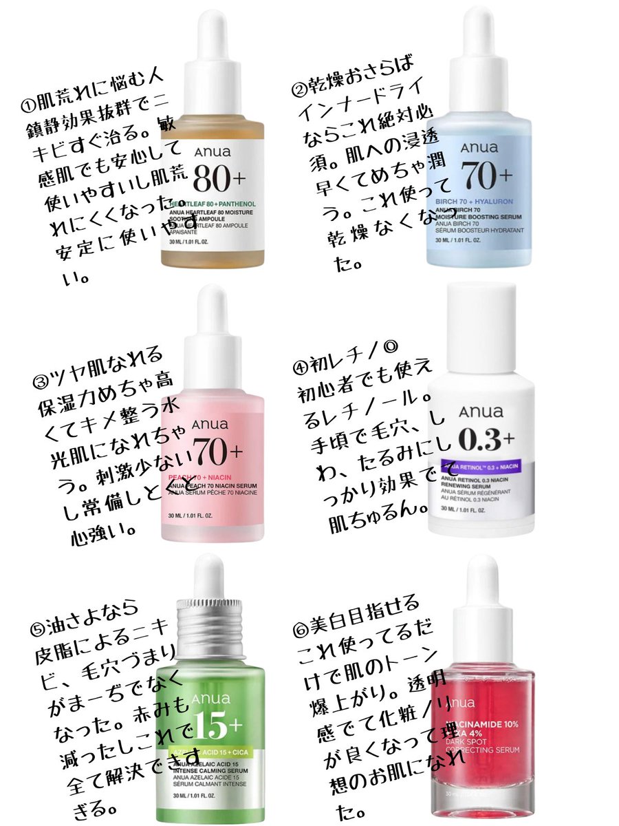 rame_sister's tweet photo. 結局ANUAってどれ使えばいいの？って人向けに⤵︎⤵︎ https://t.co/vC31nuF7rg