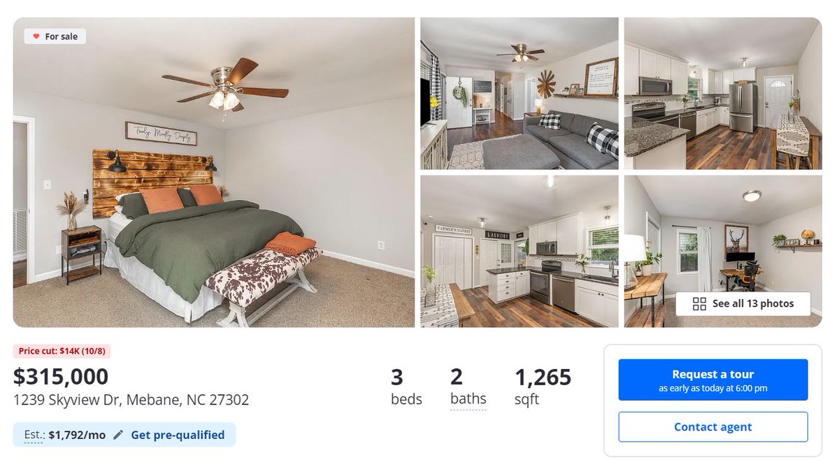 LBryceJamison's tweet photo. Looking for a house in Mebane? 1239 Skyview Dr has been reduced from 340K to 315K in 30 days. This screams motivated seller to me. I'm curious to see how much longer it stays on the market and what it ultimately sells for https://t.co/RnUMV3xmxO