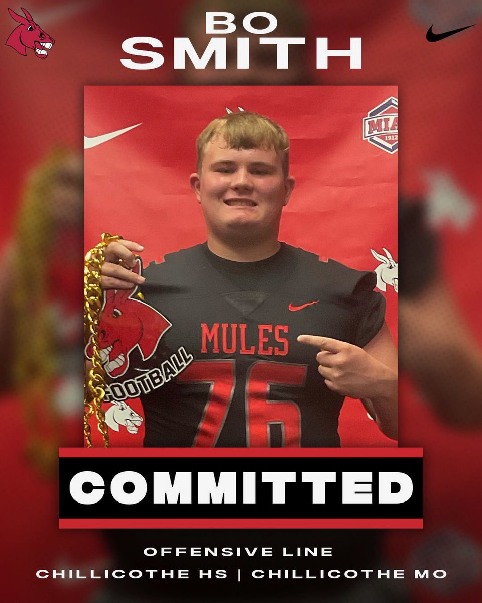After a great conversation with Coach Holtzclaw I have decided to commit to The University Of Central Missouri to play Football. Go Mules! <a href="/CoachHoltzclaw/">Joe Holtzclaw</a> <a href="/JoshLamberson/">Coach Lambo</a> <a href="/UCMFootballTeam/">Mules Football</a> 
<a href="/JonesgGreg/">Greg Jones, CSCS</a> <a href="/Coach_DChambers/">Dana Chambers Sr</a> @UCMMULES  <a href="/UCMwrestling/">Mules Wrestling</a> <a href="/UCMTF/">UCM Track and Field</a> <a href="/CHS_Hornet_FB/">Chillicothe Hornet Football</a> <a href="/Chad_Bo_Smith/">Chad E. Smith</a>