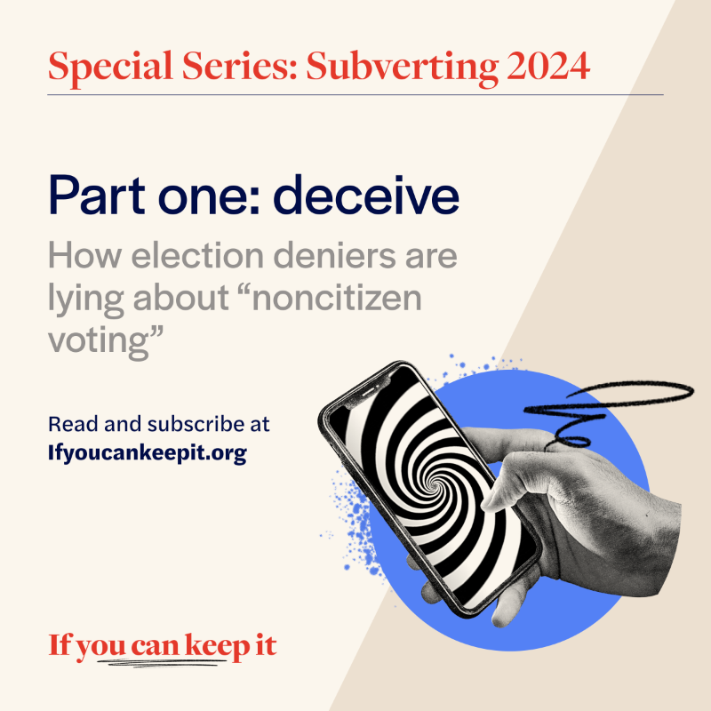 protctdemocracy's tweet photo. Announcing a new series: Subverting 2024
@AmandaCarpenter explains the 3-part election subversion strategy and how to defuse it. 

Read and subscribe to the special series ⬇️