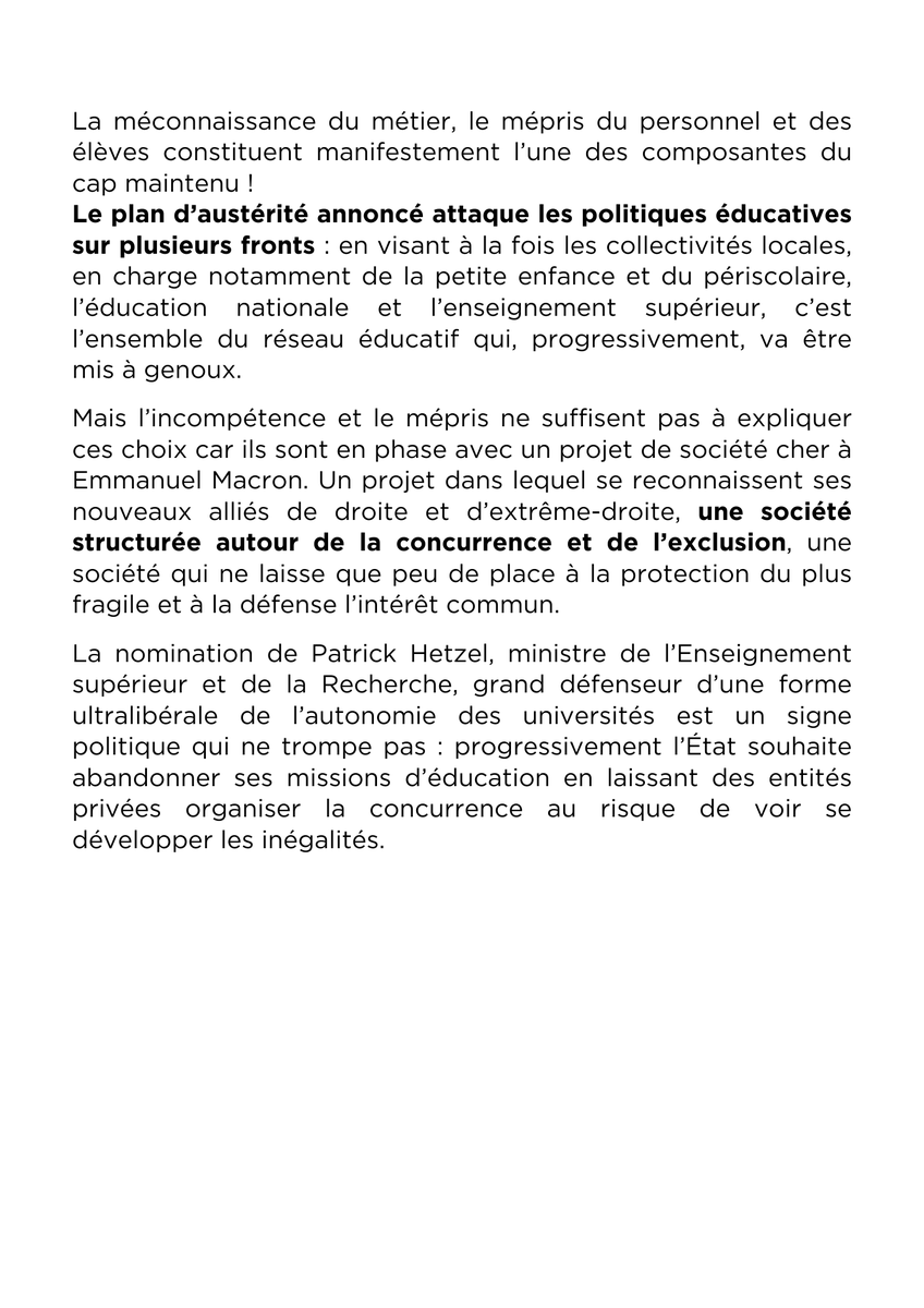 GenerationsMvt's tweet photo. [COMMUNIQUÉ] Avec Anne Genetet, rien ne change : cap sur le mépris et la concurrence ! ⬇️