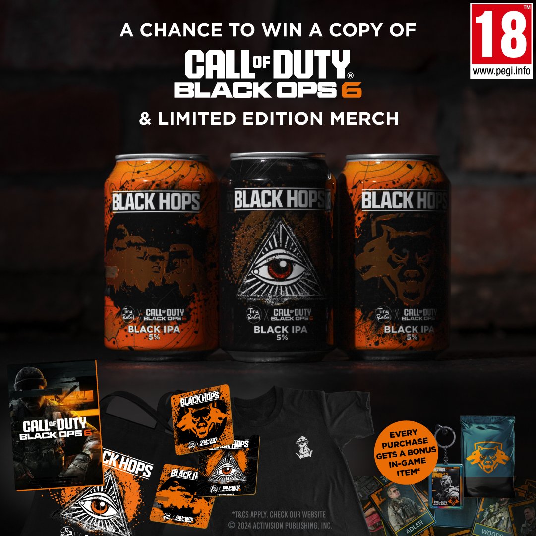 BEER
BLACK OPS
BIG COMPETITION

To celebrate the launch of <a href="/CallofDutyUK/">Call of Duty UK</a> Black Ops 6 on 25th October, we've partnered up to create Black Hops - a 5% Black IPA.

Buying this three-beer set will give you a chance to win prizes - including a copy of Call of Duty® Black Ops 6.