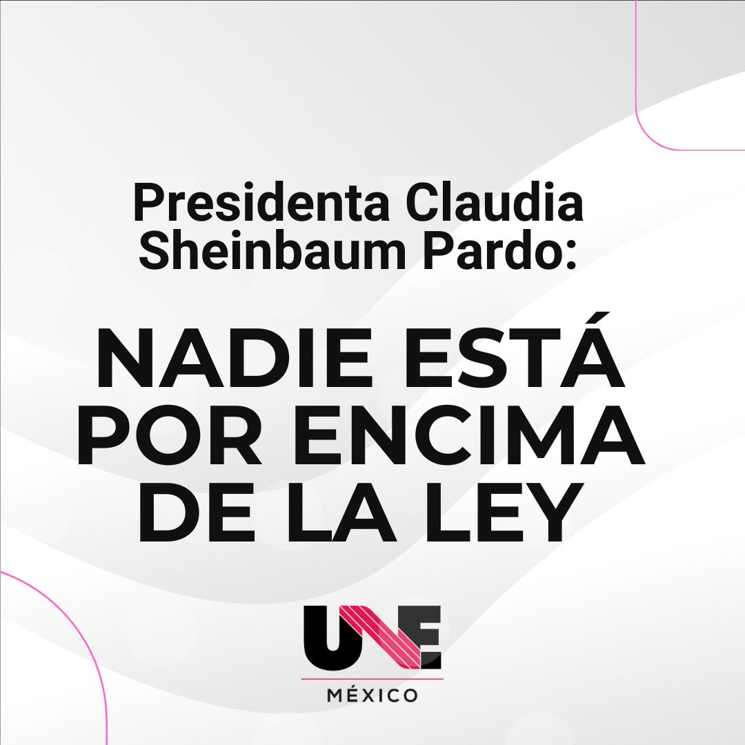 unemexico_'s tweet photo. Desde UNE México hacemos un llamado urgente para que la presidenta @Claudiashein respete la ley y no envíe mensajes  invitando a violar la legislación, no respetarla o hacer caso omiso.
Nuestro país cuenta con mecanismos legales para poder resolver diferencias siempre dentro del marco constitucional.

Lamentamos  que la presidenta decida públicamente vulnerar el Estado de Derecho y atacar la división de poderes,  al no acatar la resolución de una jueza federal.

Nada ni nadie debe estar por encima de la ley.

Esto nos conviene a tod@s, empezando por la presidenta. 
#UneMexico #LaLeyEsLaLaLey
