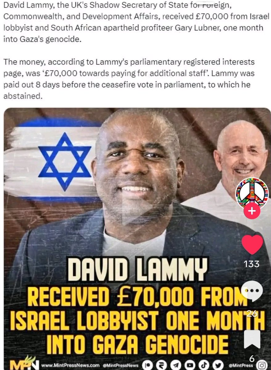No politician should take bungs from anyone representing Israel. We can all see the genocide being perpetrated every day in Gaza and Lebanon by Israel, with politicians doing nothing about it. This is blood money to shut them up.